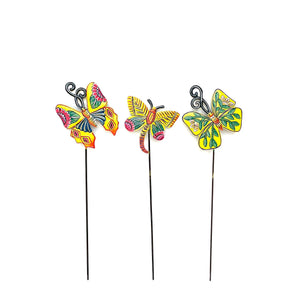 (Set of 3)Yellow Butterfly Garden Stake