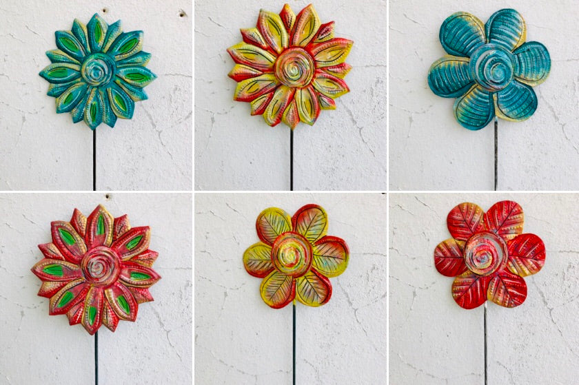 Set of 6 Colorful Flowers Garden Stakes