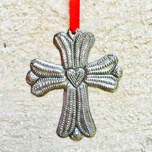 Steel Heart Cross Ornament