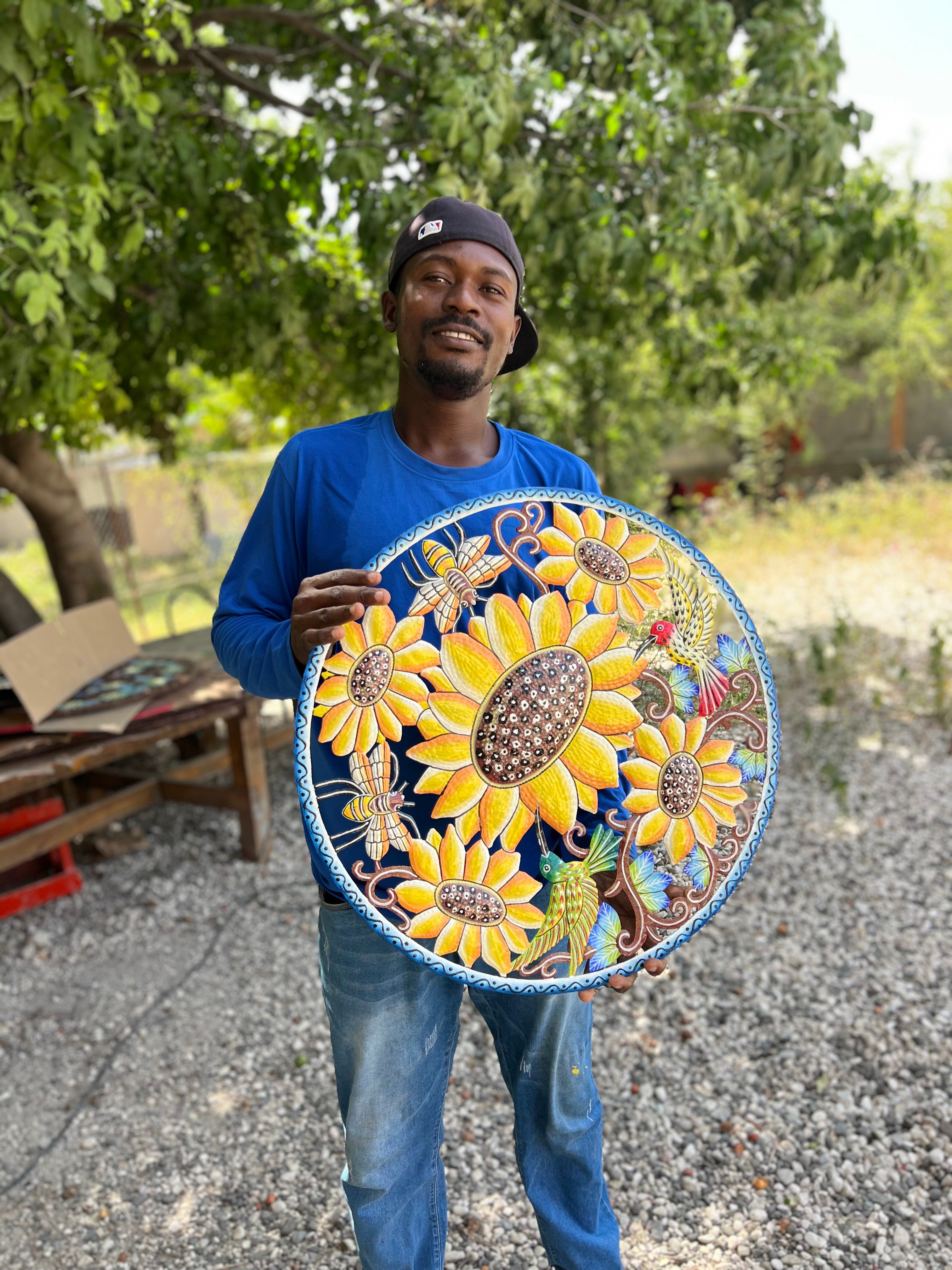 Achelet- Blue Circle & Yellow Sunflowers