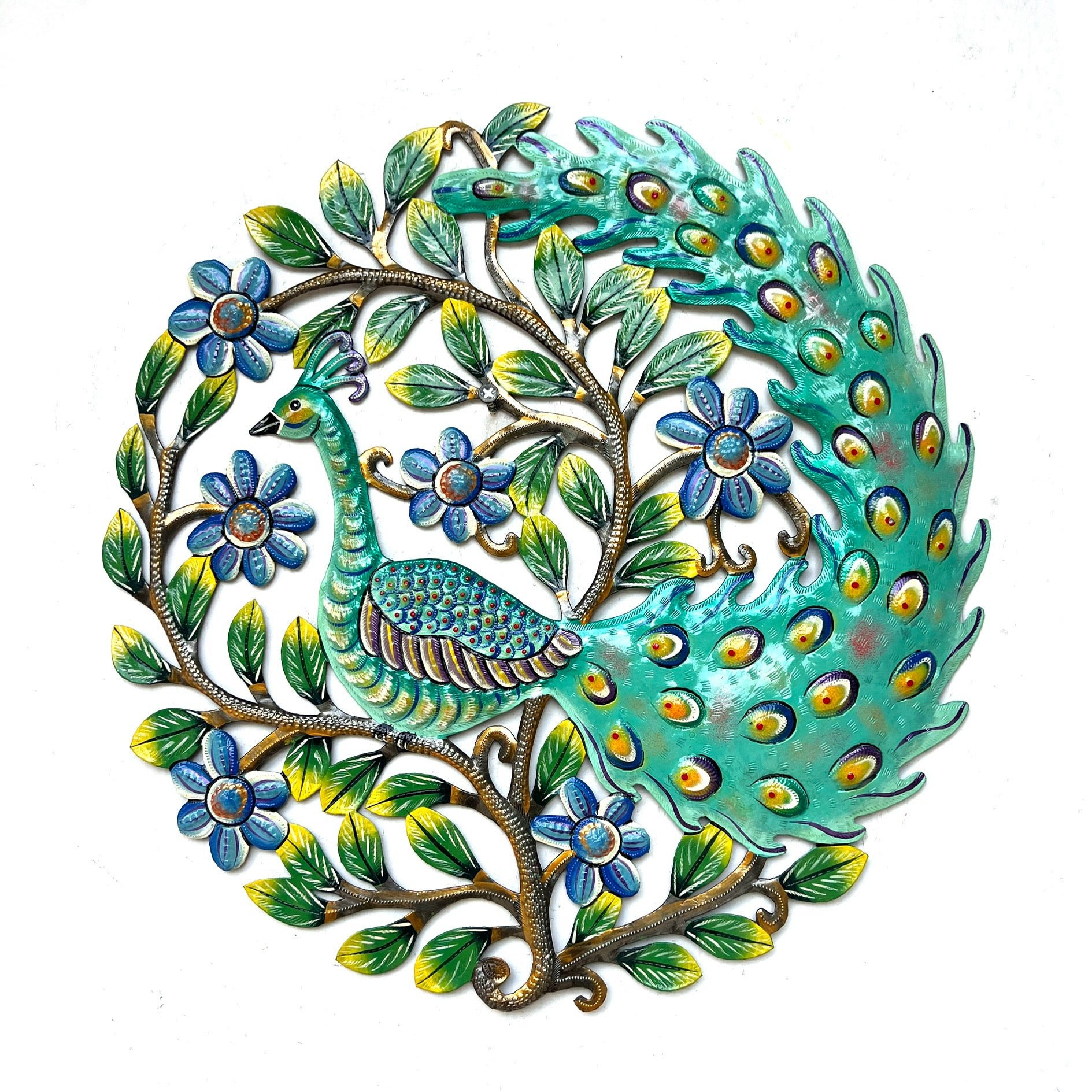 Colbert- Round Painted Peacock