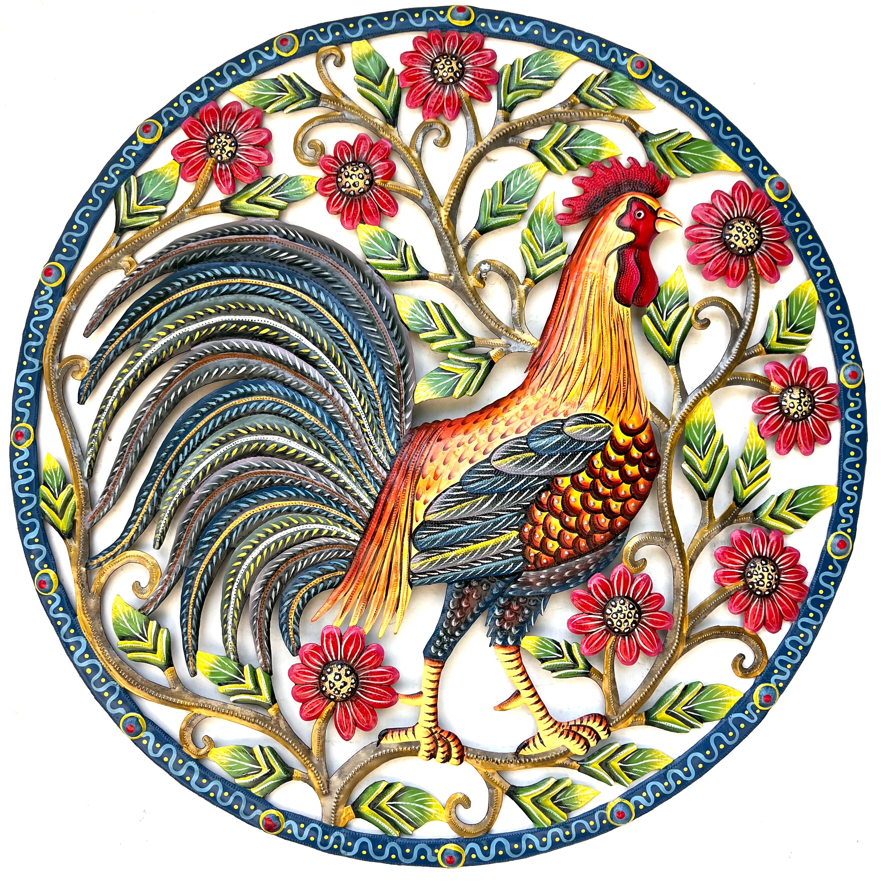 Jumbo- Circle Rooster & Flowers