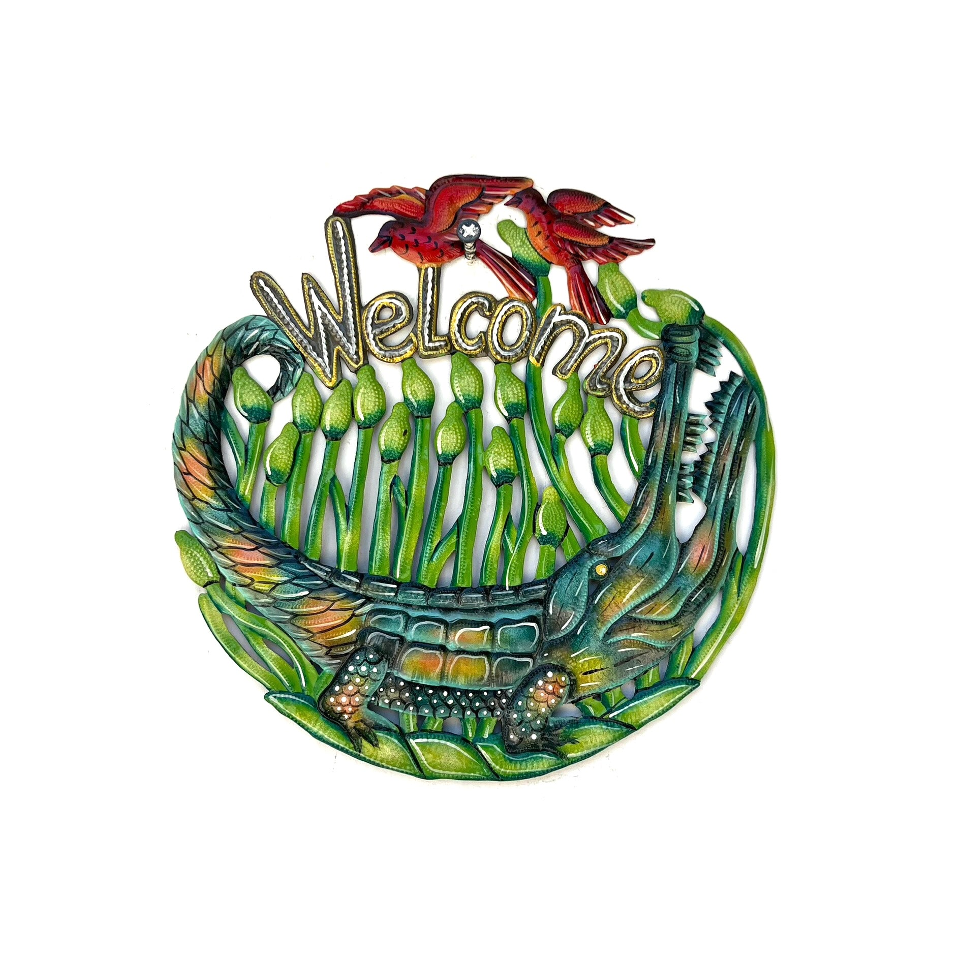 Round Small Welcome Green Alligator