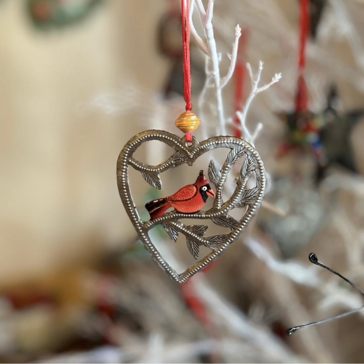 Pauto- Heart Red Cardinal Ornament