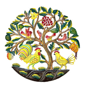 Two Yellow Rooster And Bird Tree