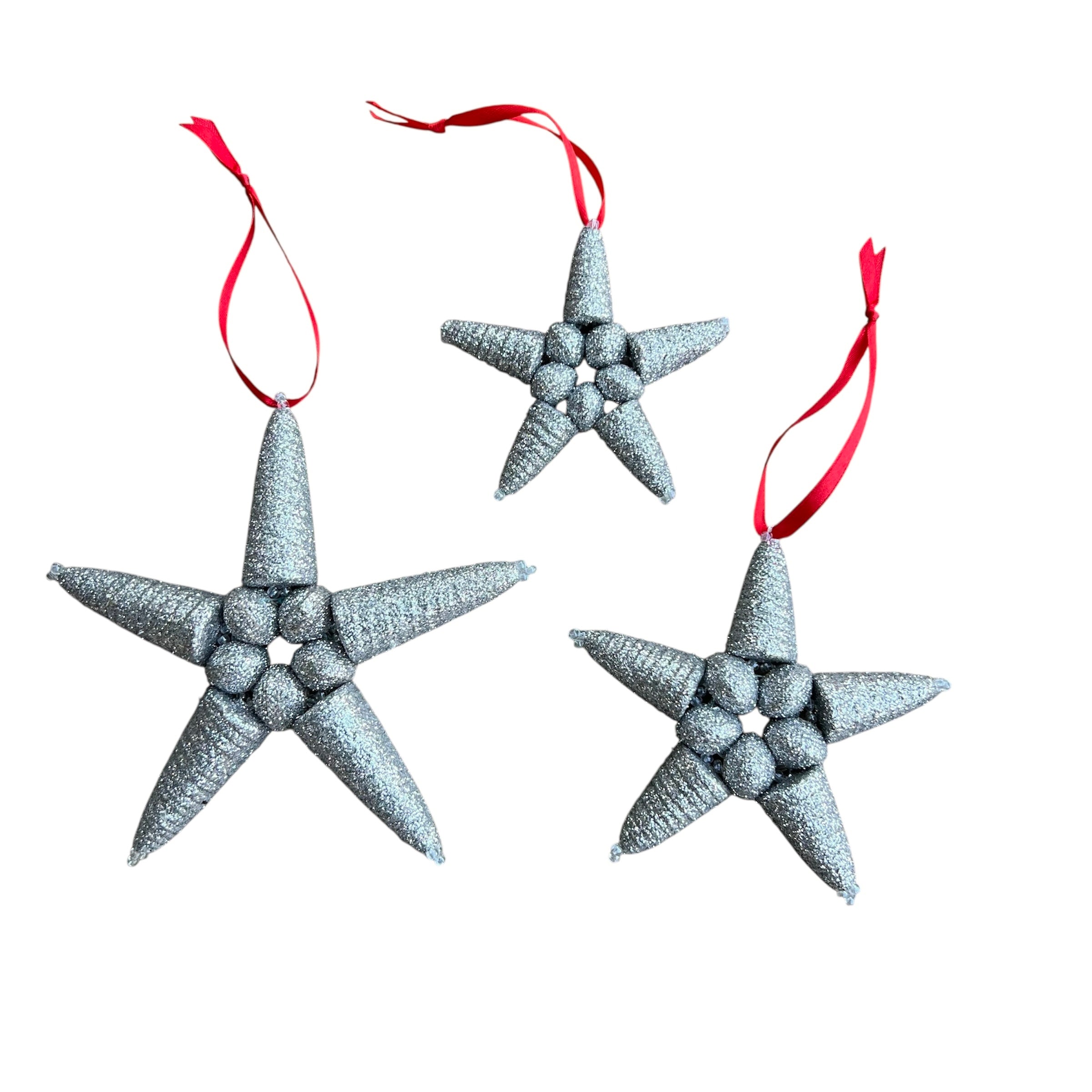 Silver Glitter Ornament-Set Of 3