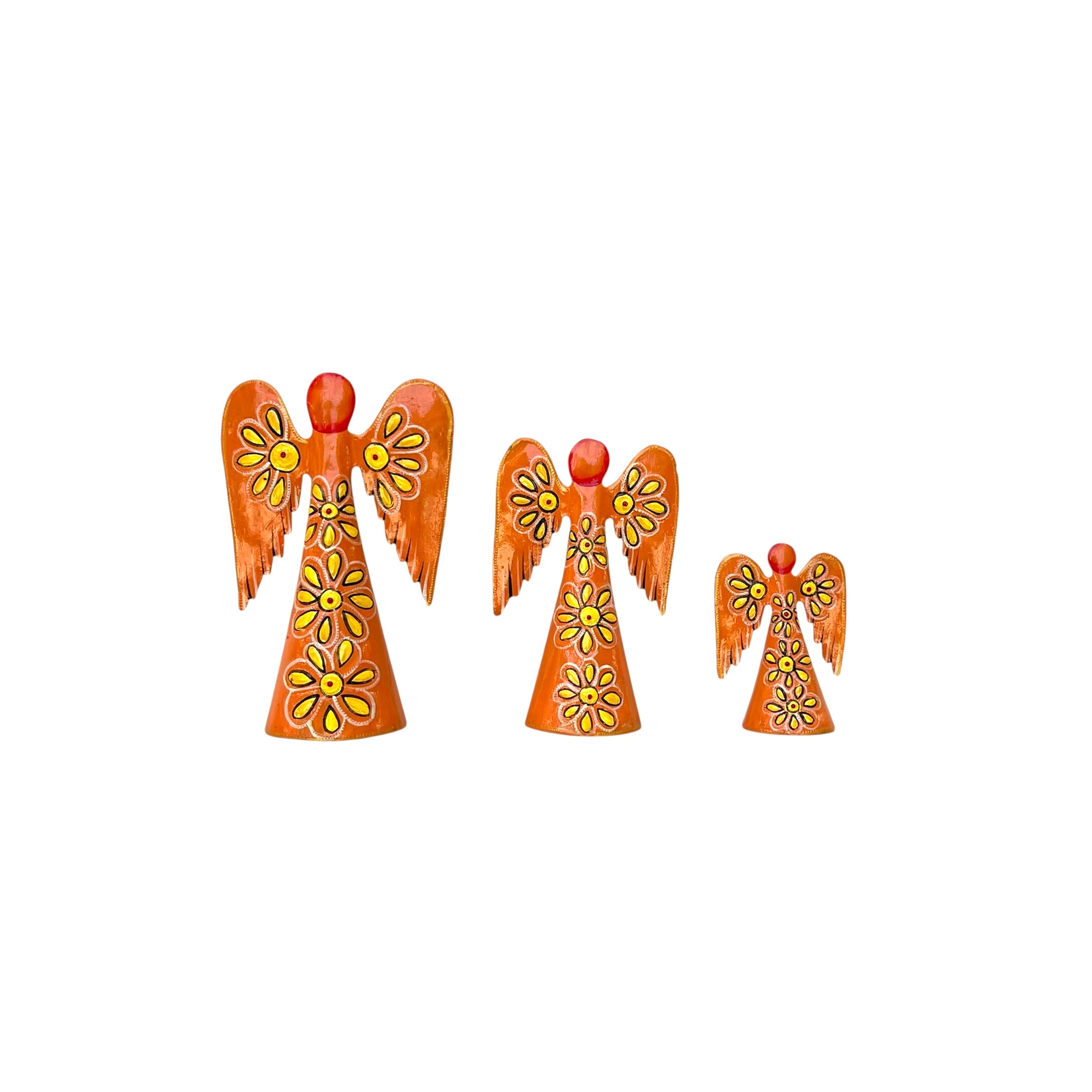 Set Of 3 Orange Floral Standing Angel