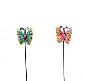 (Set Of 2) Butterfly Garden Stake- Green/Orange