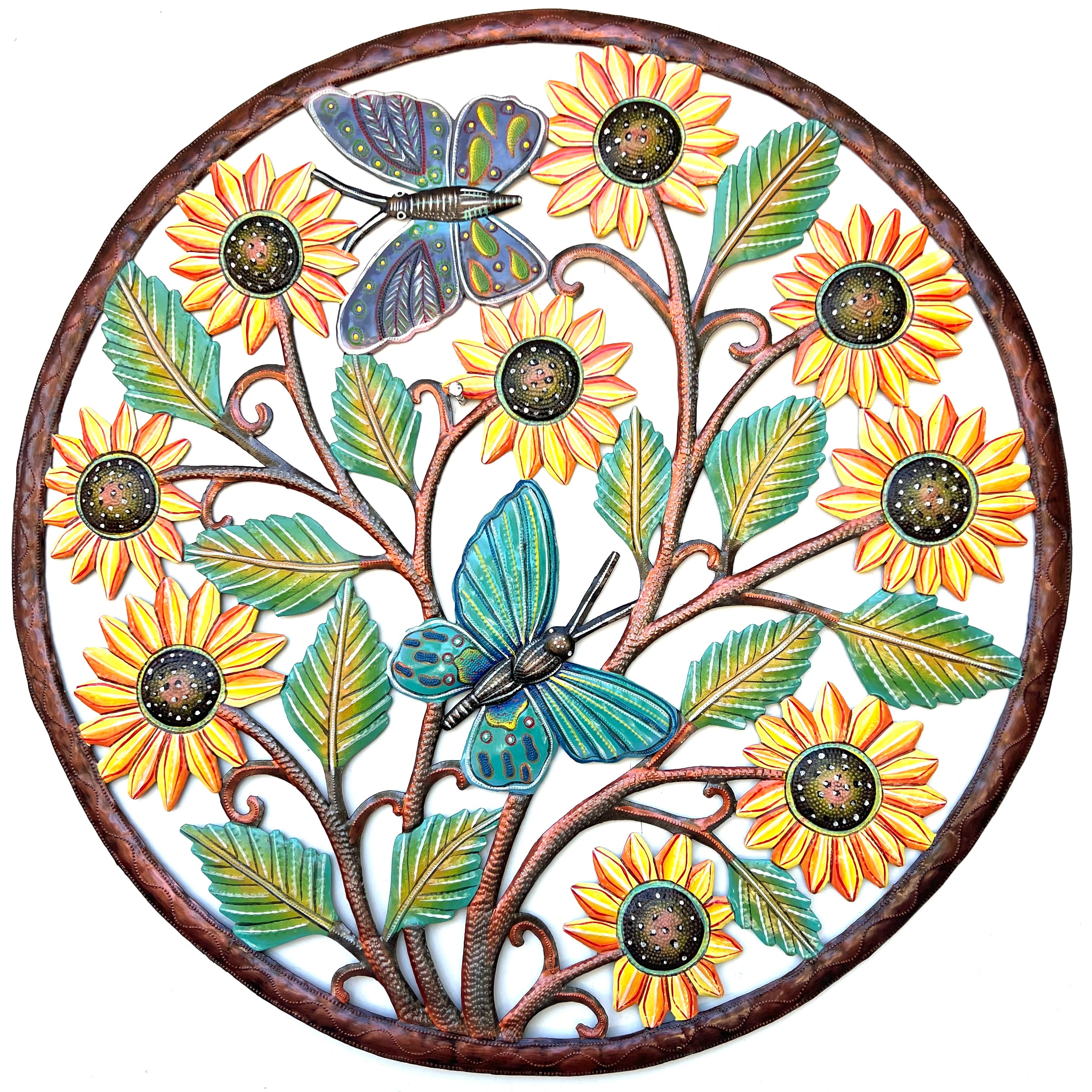 Jumbo- Circle Bronze Sunflowers & Butterfly