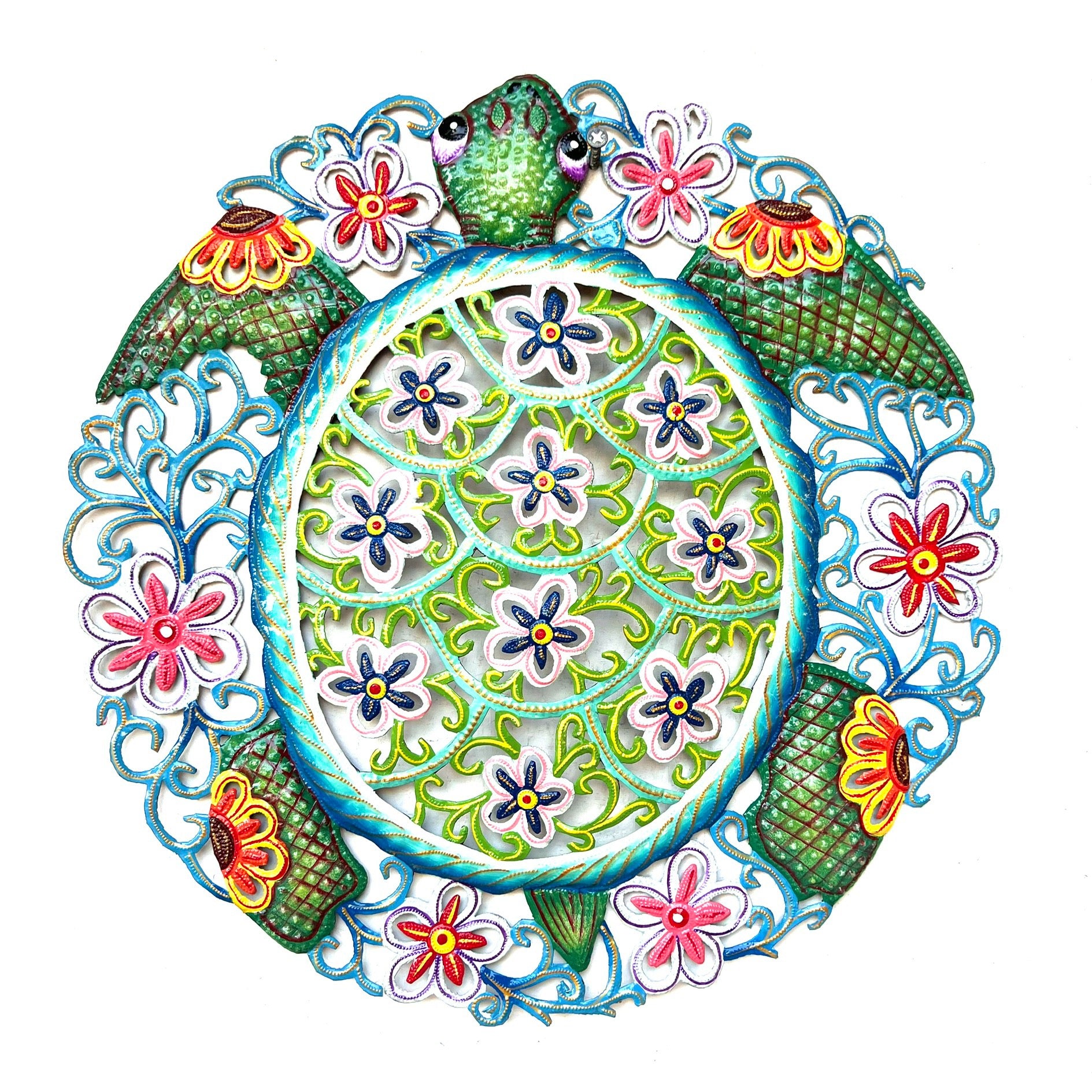 Derat- Round Green Turtle With Flowers