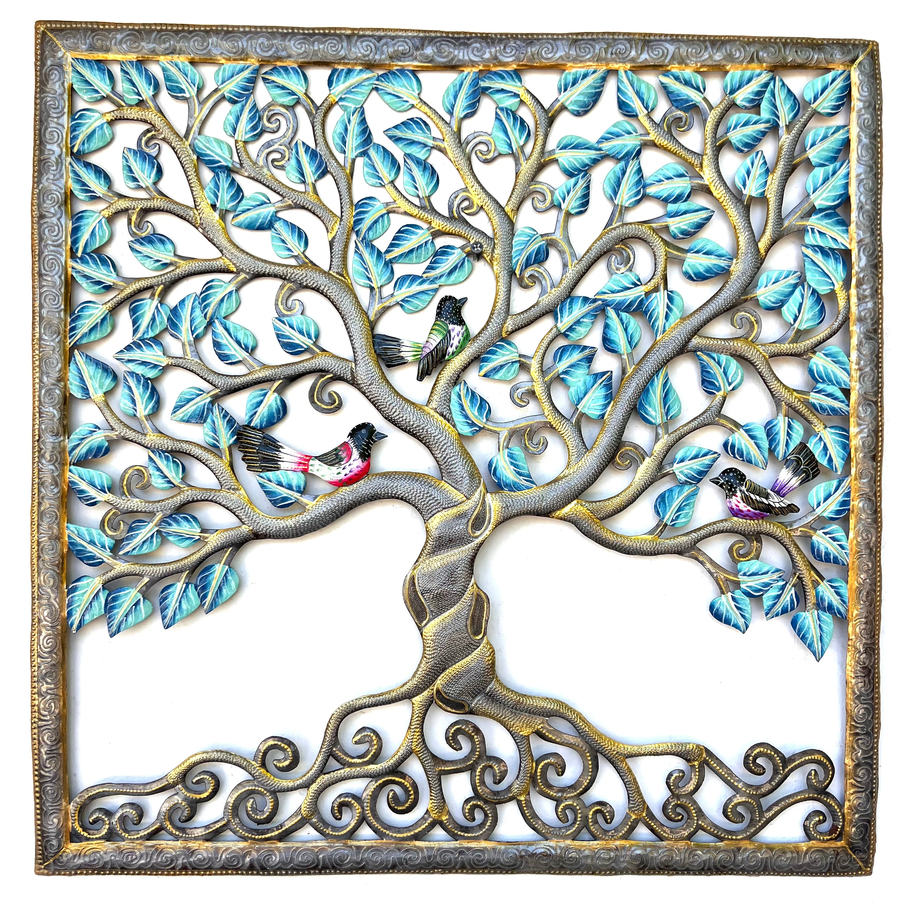 Jumbo- Turquoise Leaf Tree & Birds