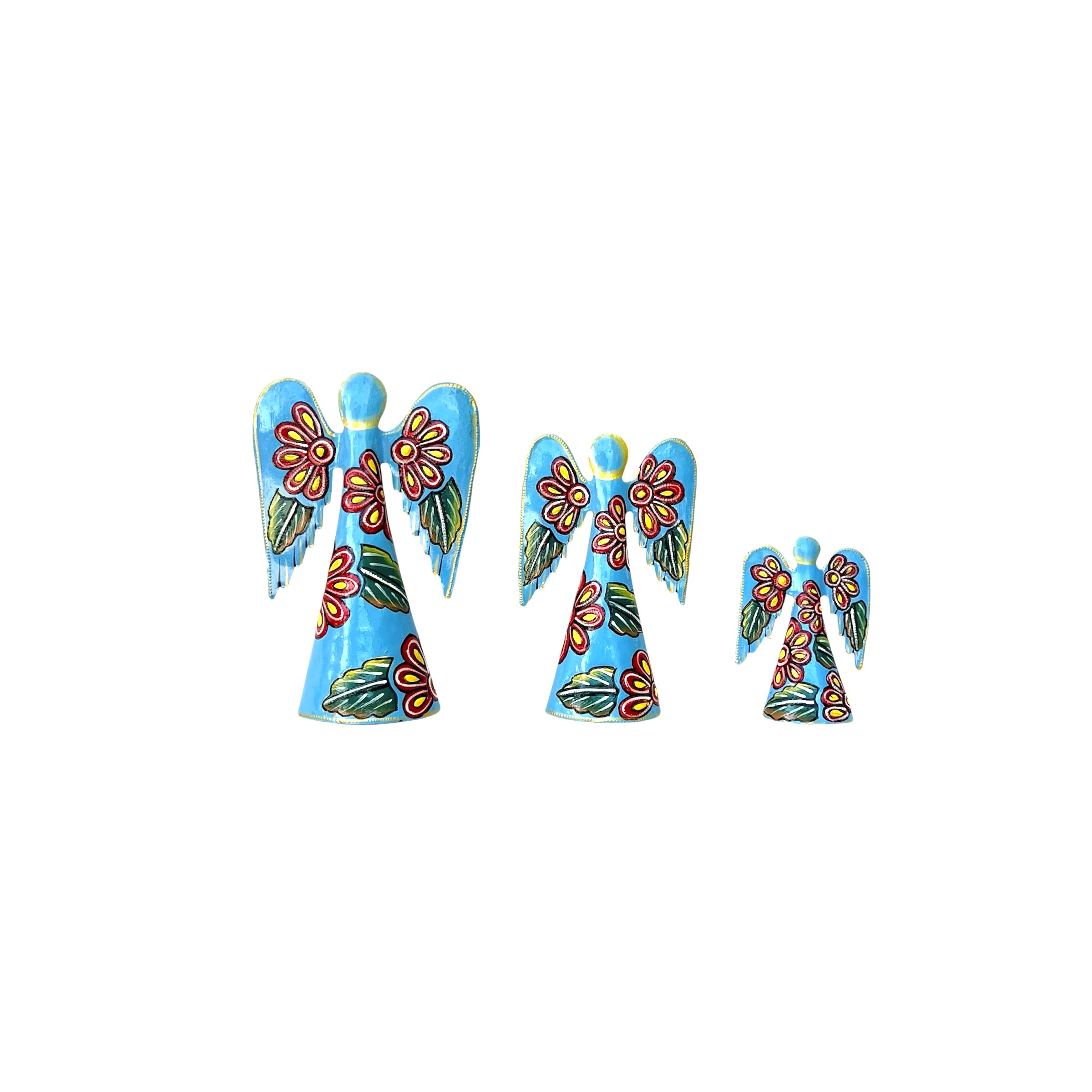 Set Of 3 Blue Floral Standing Angel