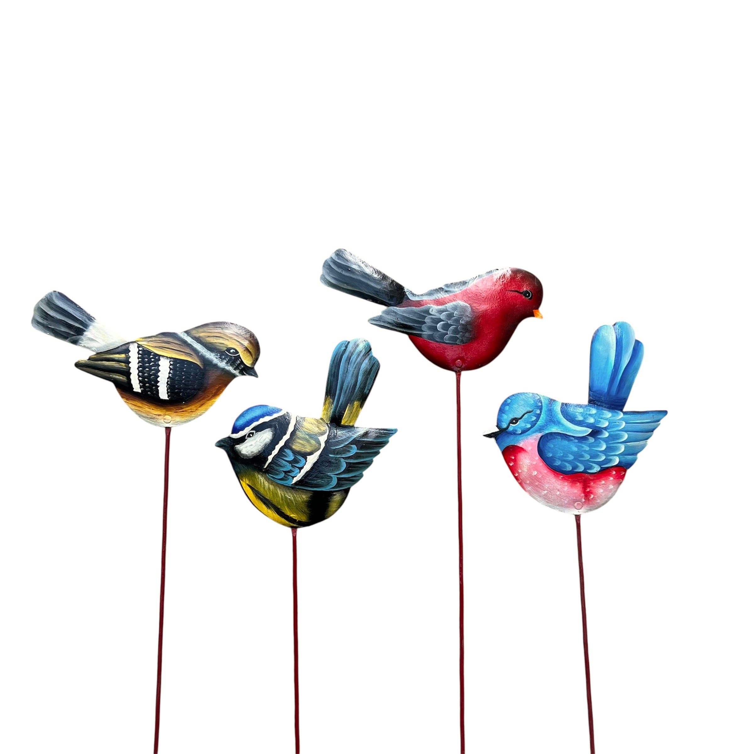 Colorful Set of 4 Bird Garden Stakes- By Paul