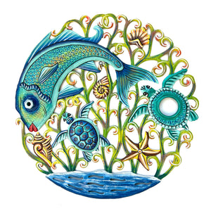 Oil Top Drum Swimming Fish & Turtles