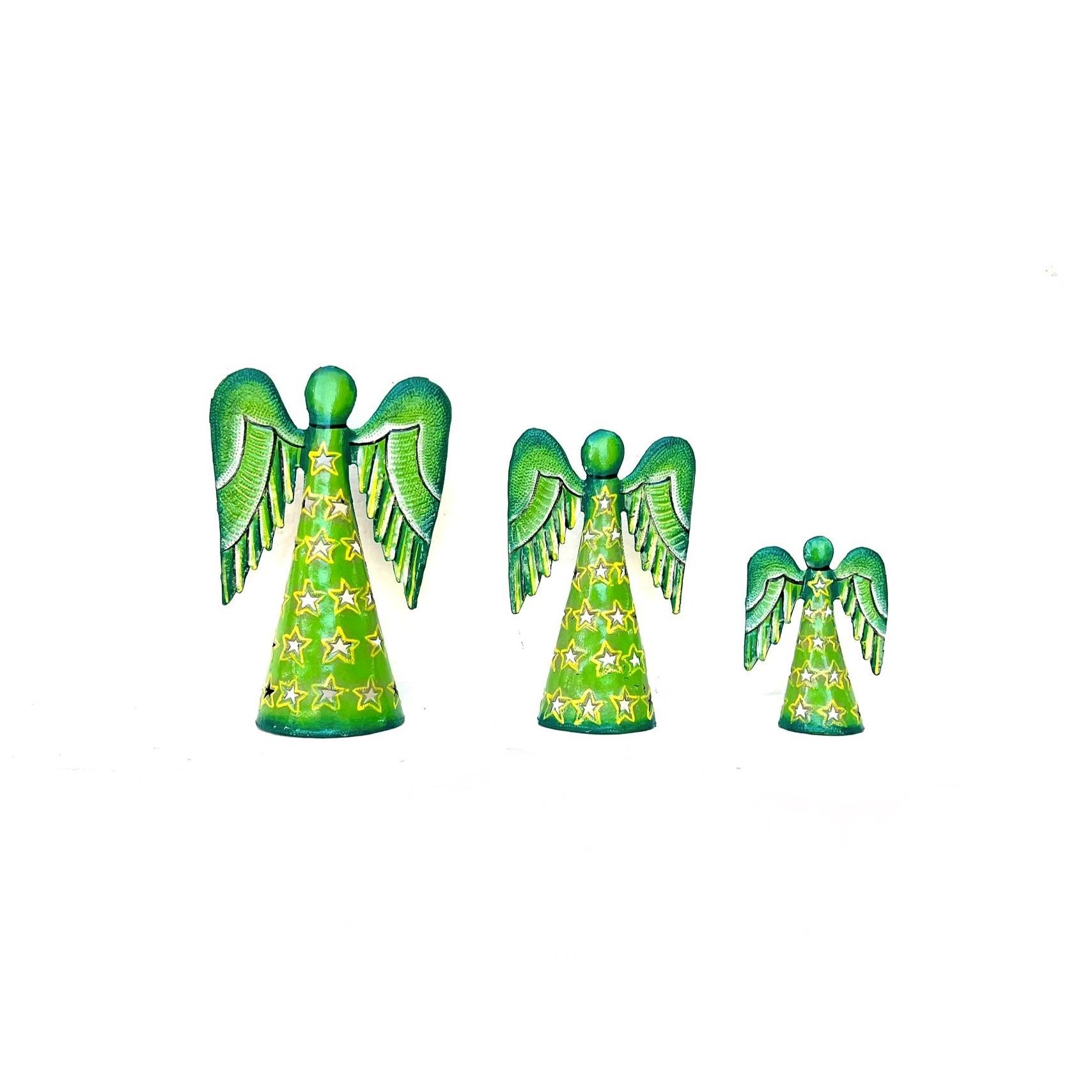 Set Of 3 Green Standing Angel