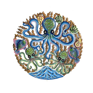 Lucson-Round Bronze & Bleu Octopus
