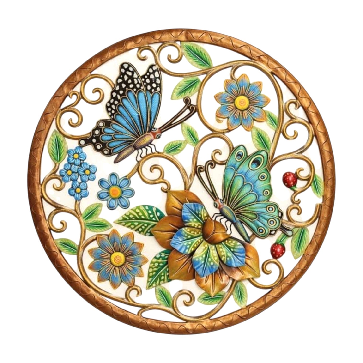 Odson- Large Bronze Flower With Two Butterfly