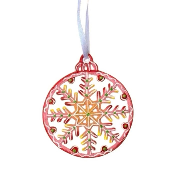 Red Bulb Snowflake Ornament