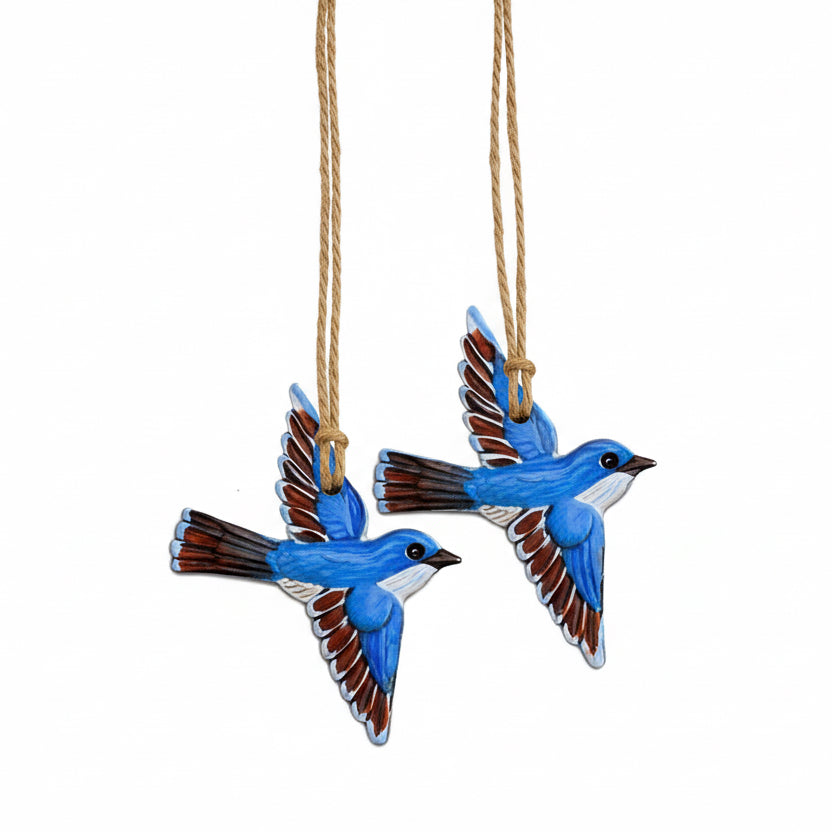Set Of 2 Blue Bird Ornament