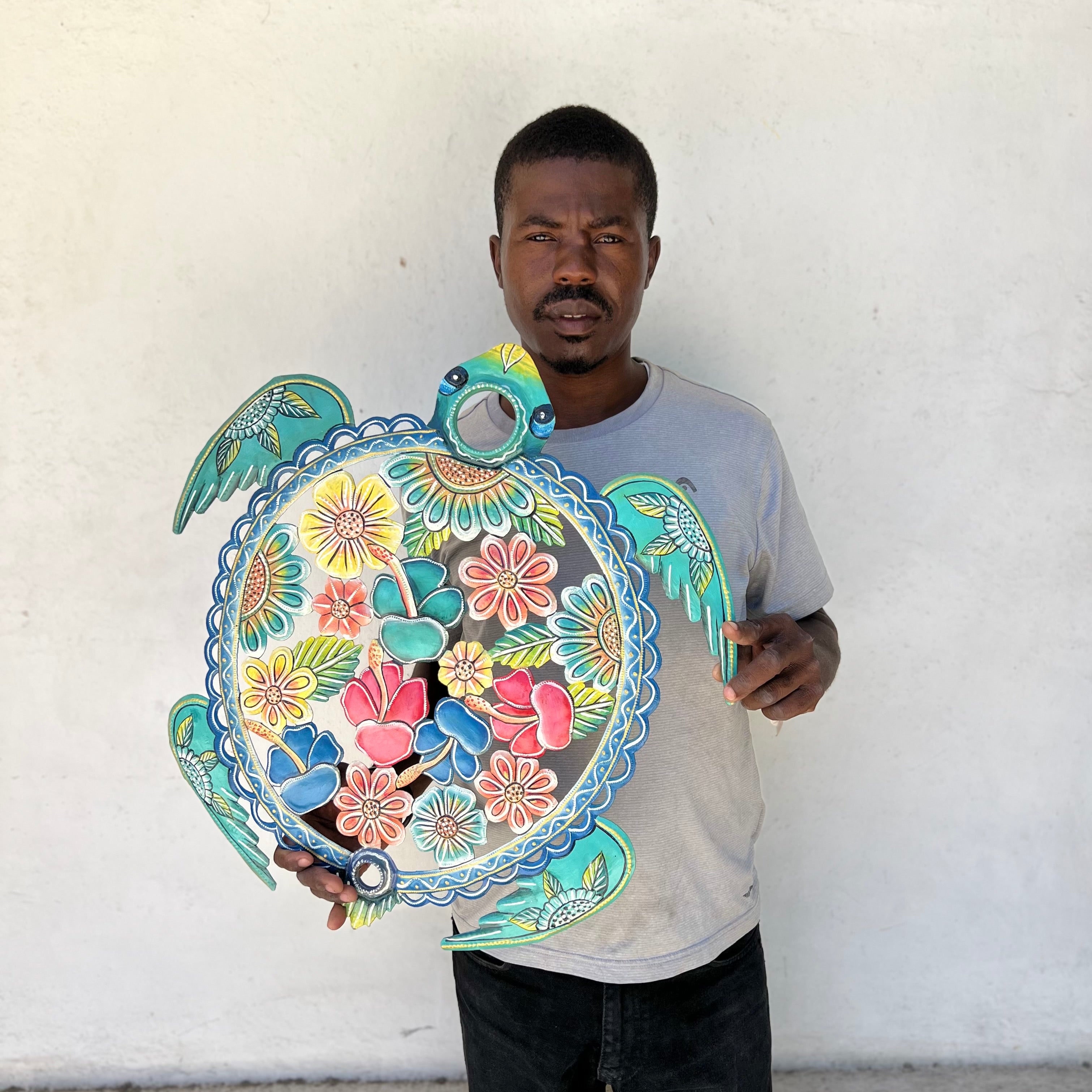 Oil Top Drum Turtle & Hbiscus Flowers