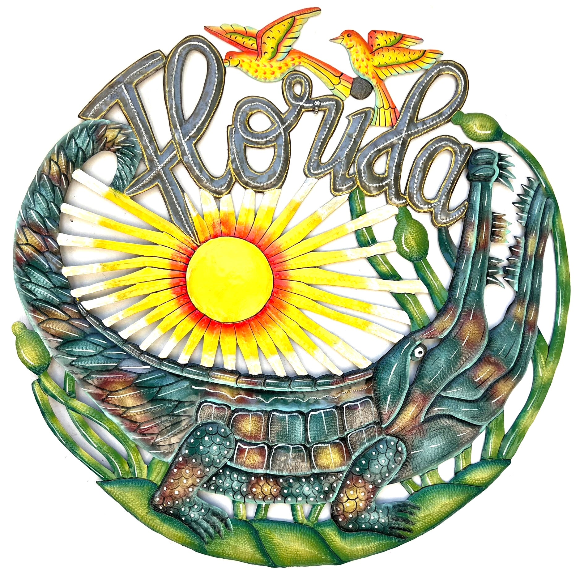 Jumbo- Round Florida Green Alligator Yellow Birds