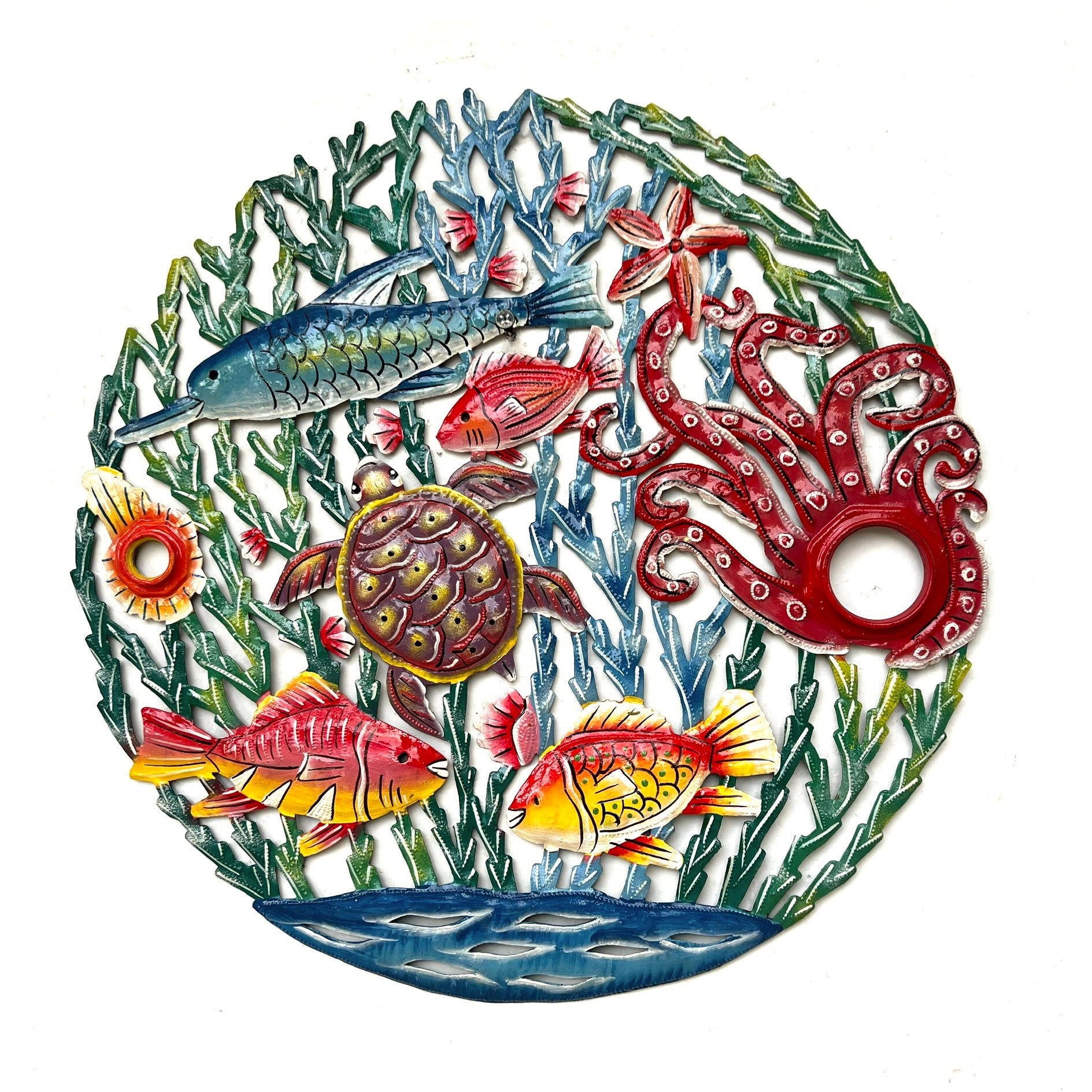 Oil Drum Top Red Octopus & Fish