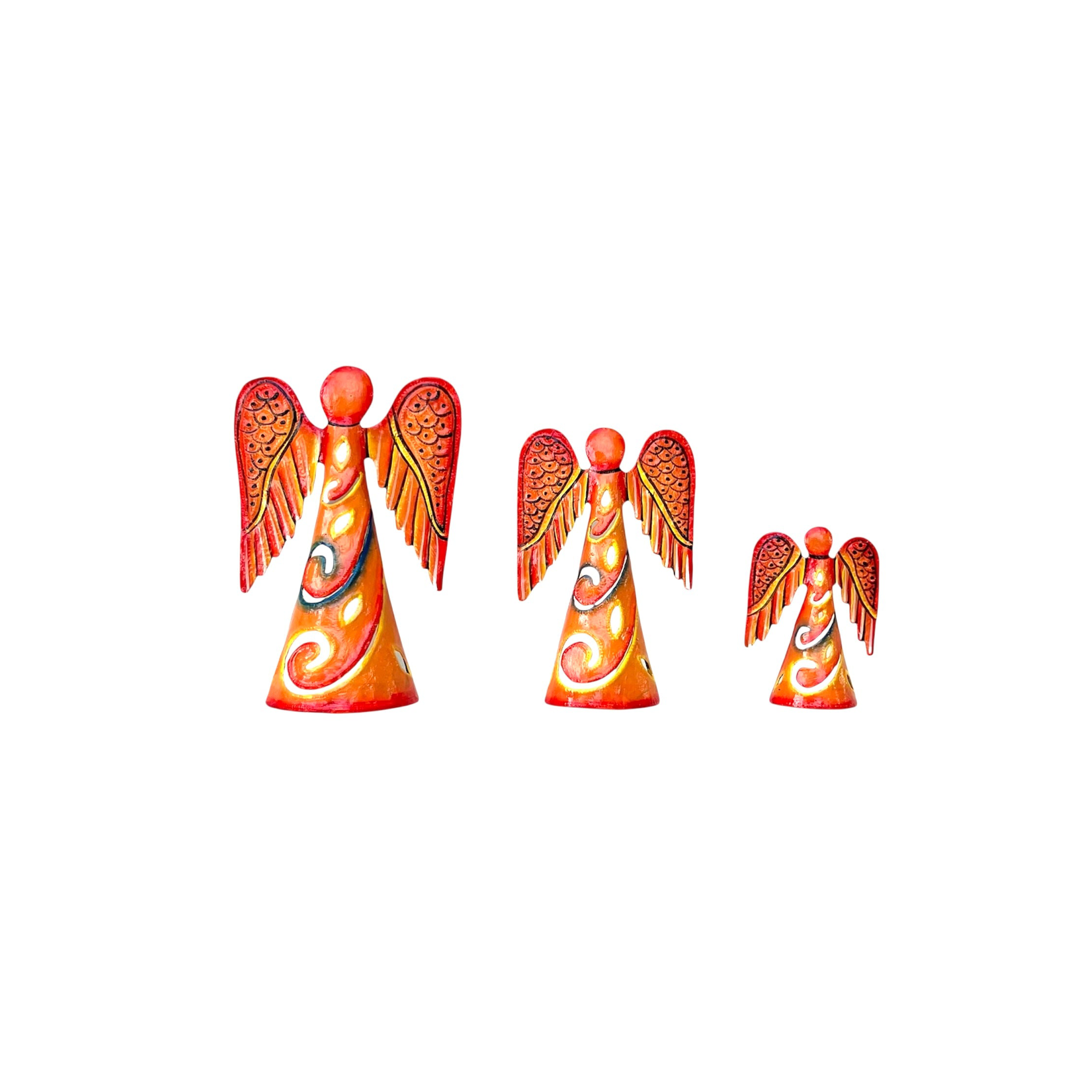 Set Of 3 Orange Standing Angel