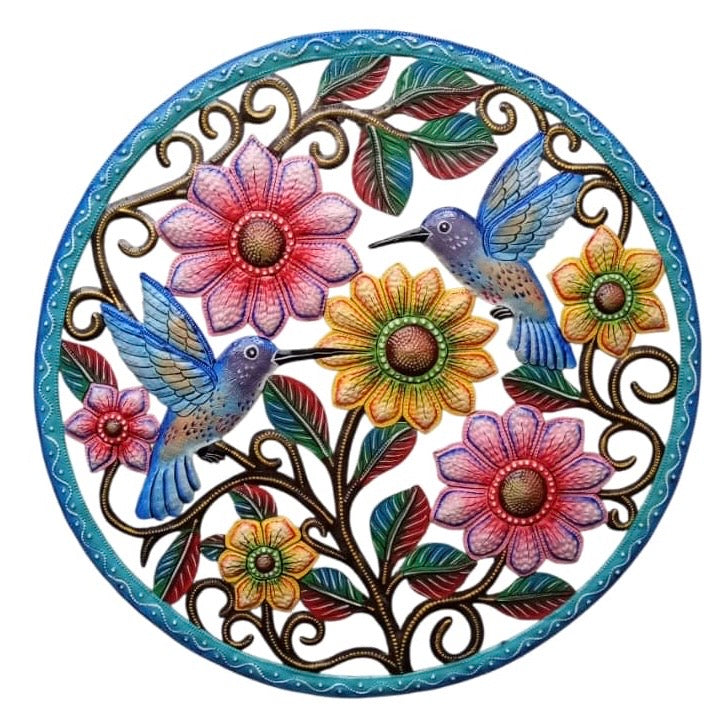 Achelet- Round Blue Hummingbird & Flowers #1