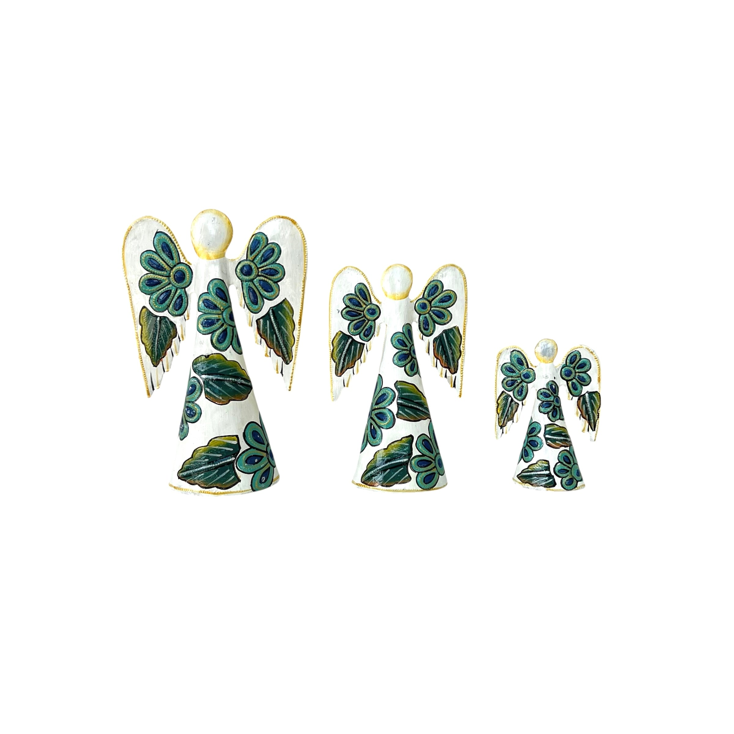 Set Of 3 White & Flower Standing Angel