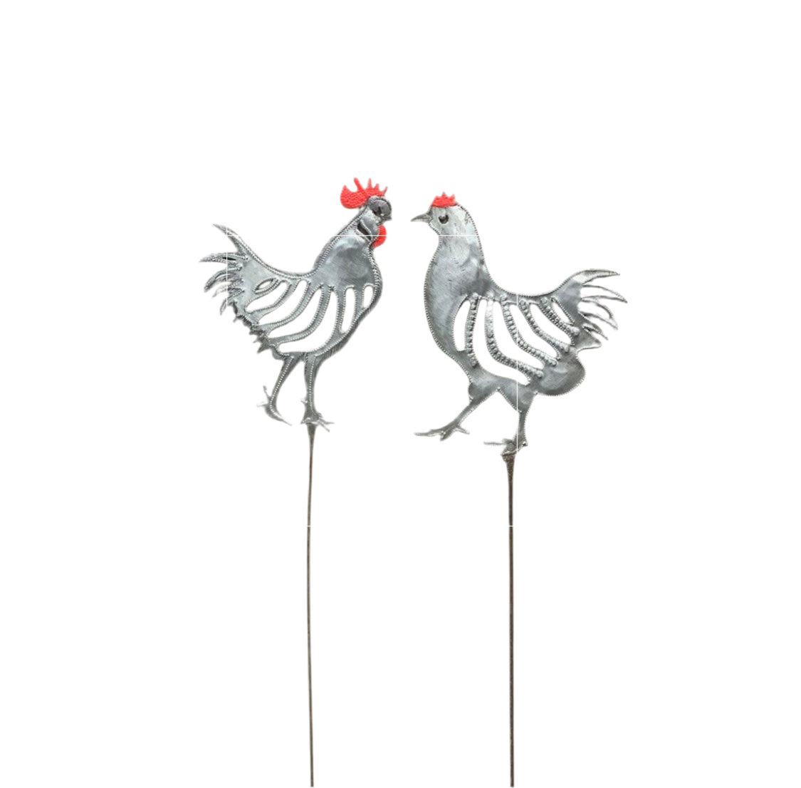 (Set of 2 ) Rooster & Chicken Garden Stake