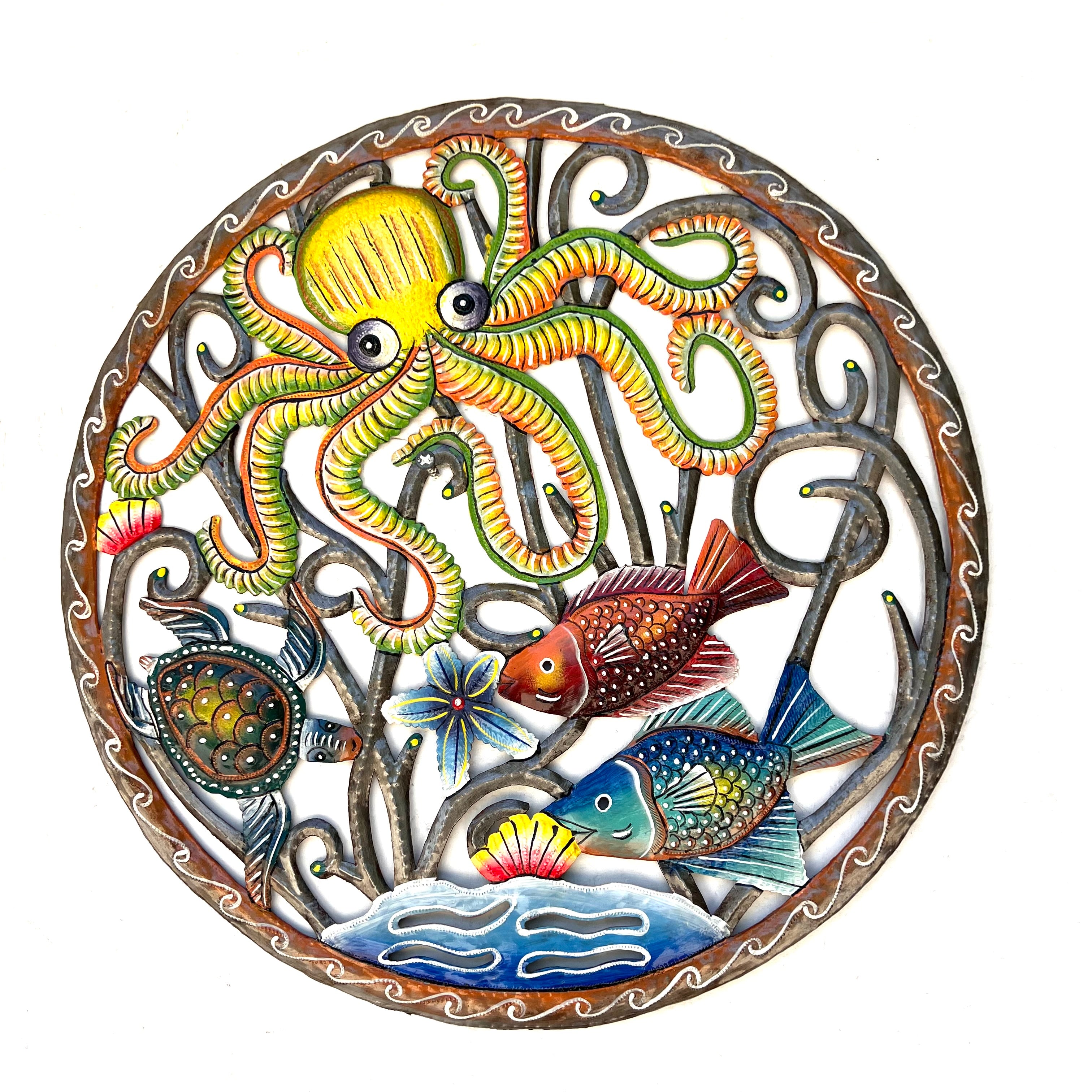 Large Octopus & Fish- Painted