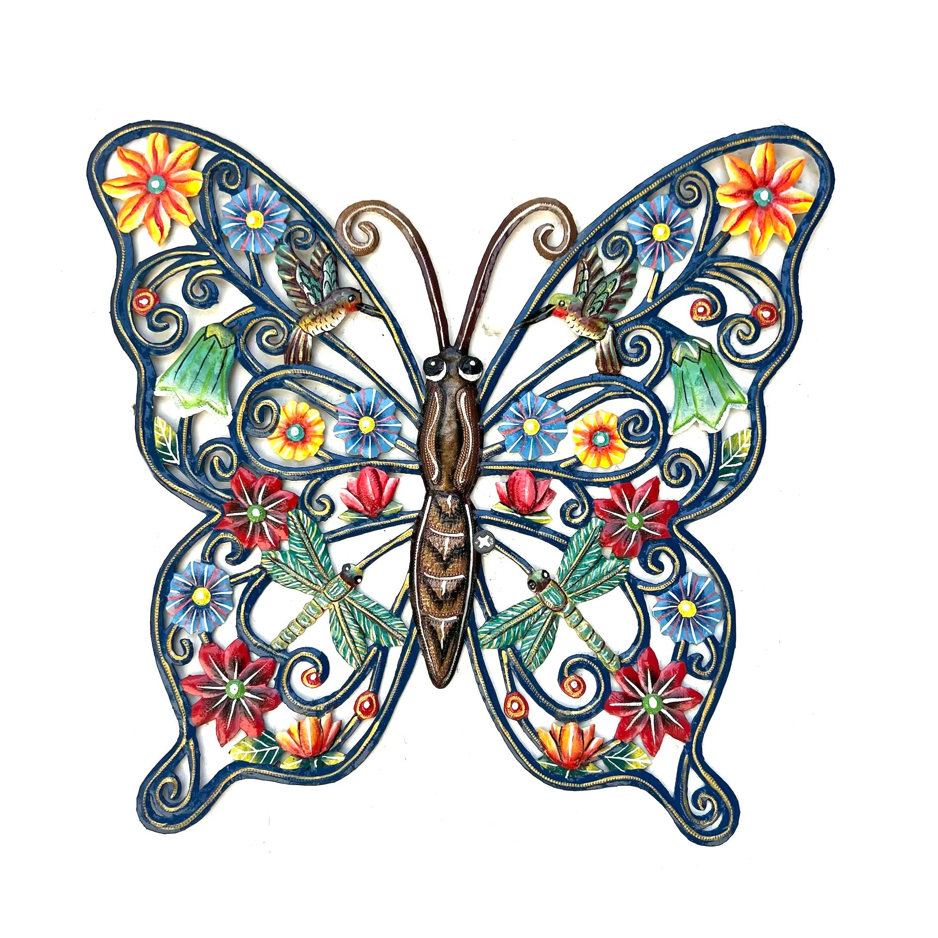 Elisme- Large Blue Butterfly Flower & Birds
