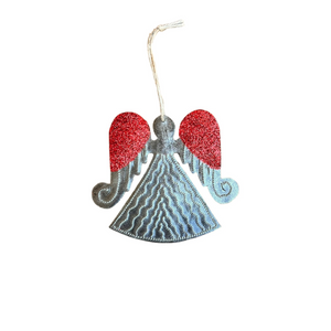 Red-Glitter Flat Angel Ornament