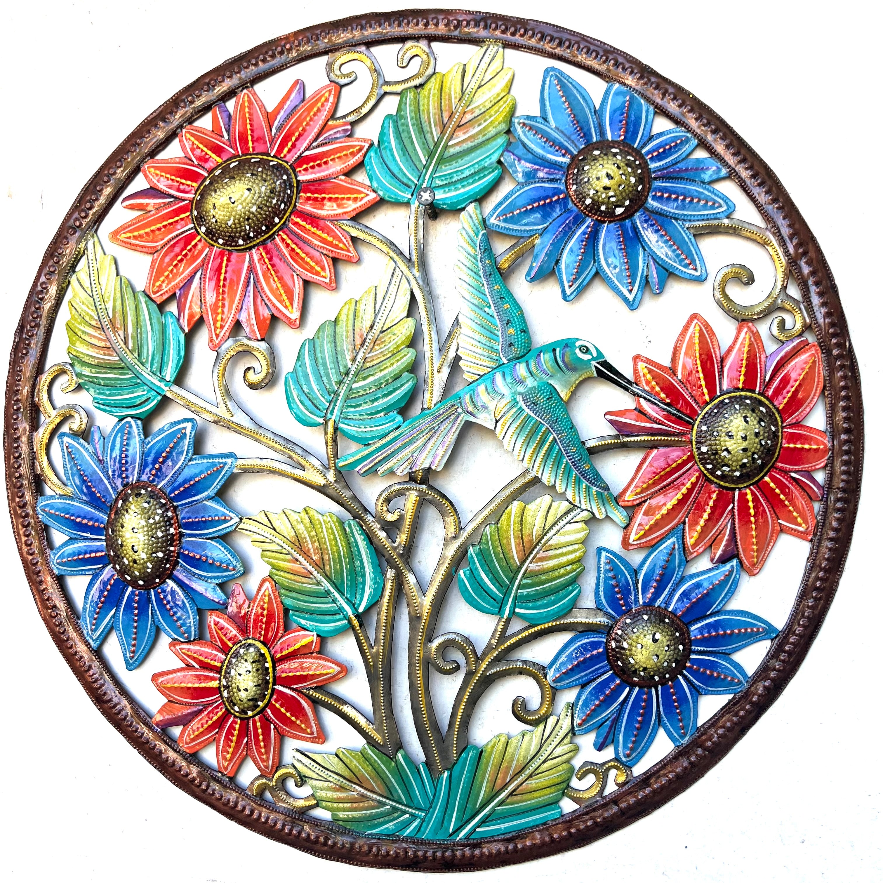 Antoine- Jumbo Circle Bronze Colorful Flowers