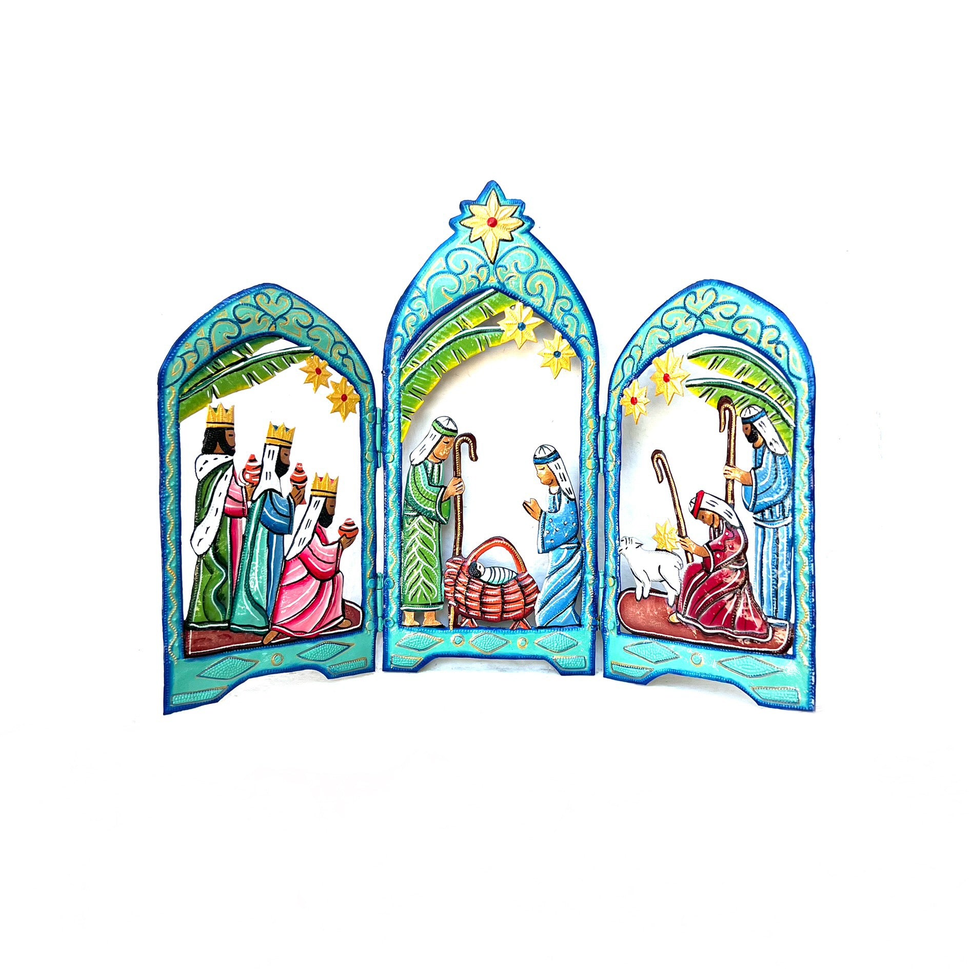 Standing Tourqoise Trifold Nativity