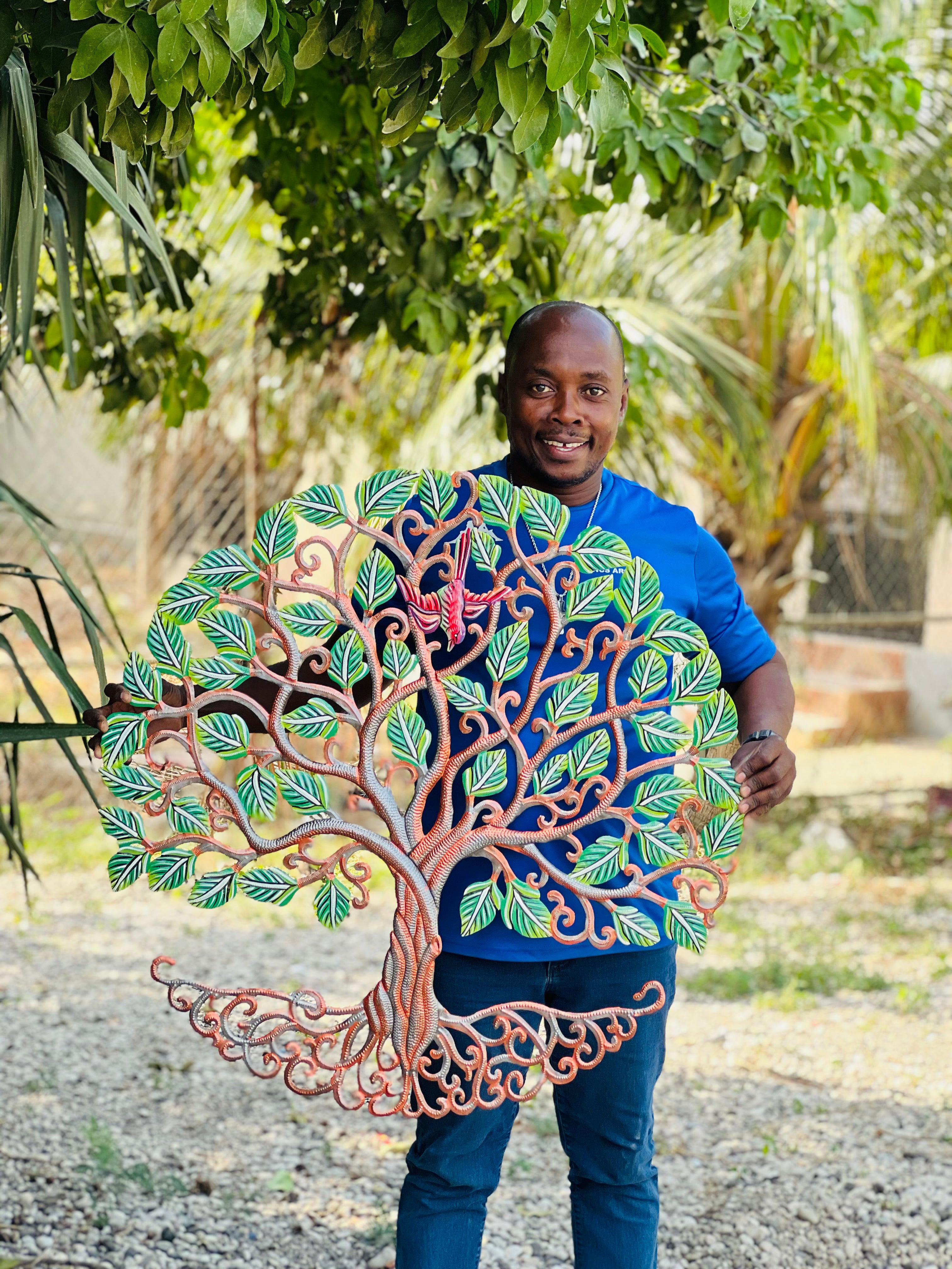 Colbert- Jumbo Bronze Green Leaf Tree & Bird