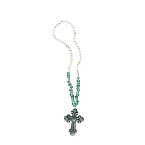 Steel Drum Cross Necklace- Aqua Blue