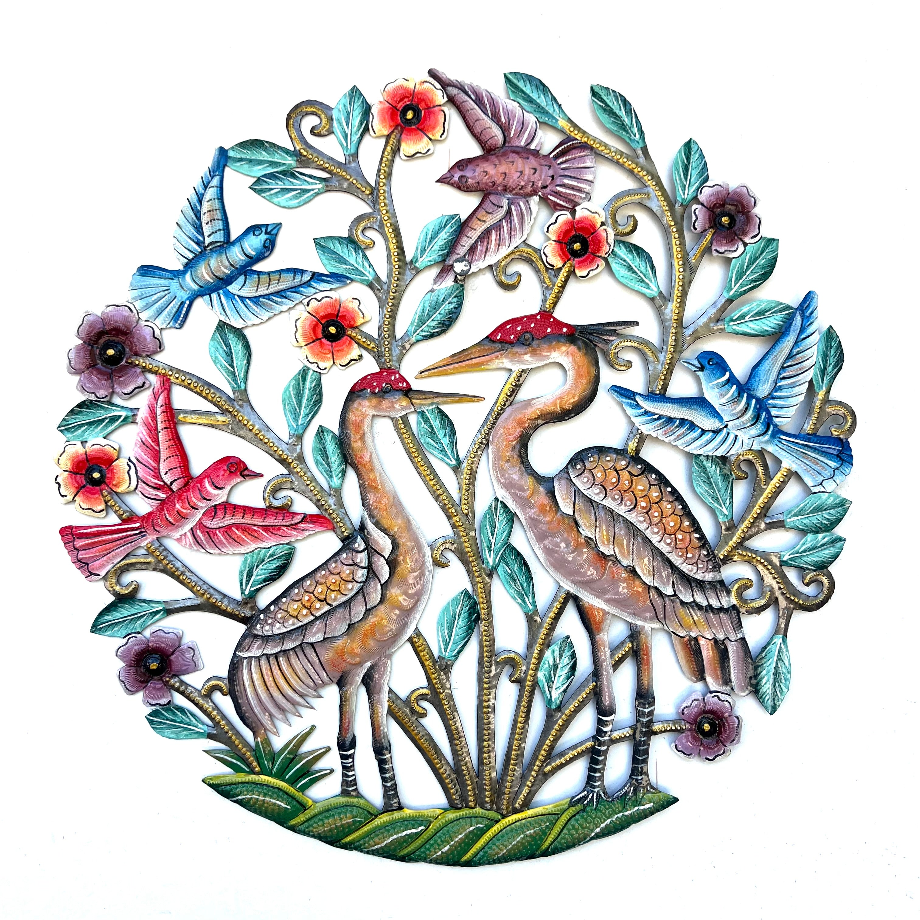 Two Sandhill Crane With Flowers Plante