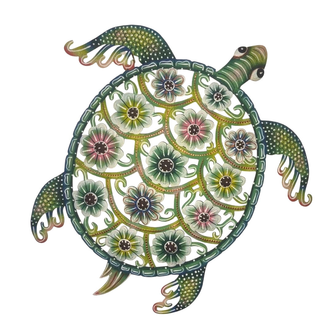 Green Turtle With Flowers
