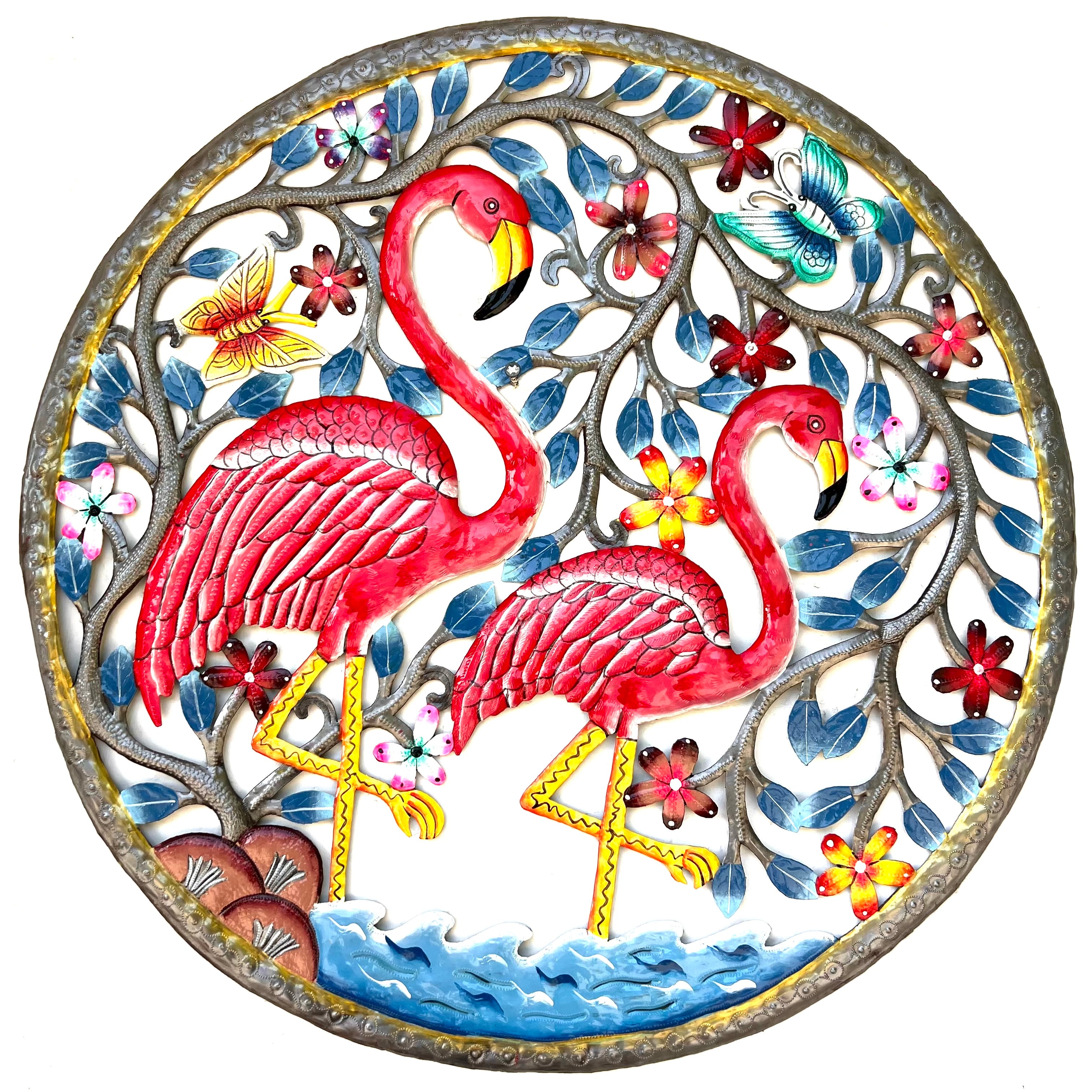 Jumbo- Two Flamingo Bird & Flowers