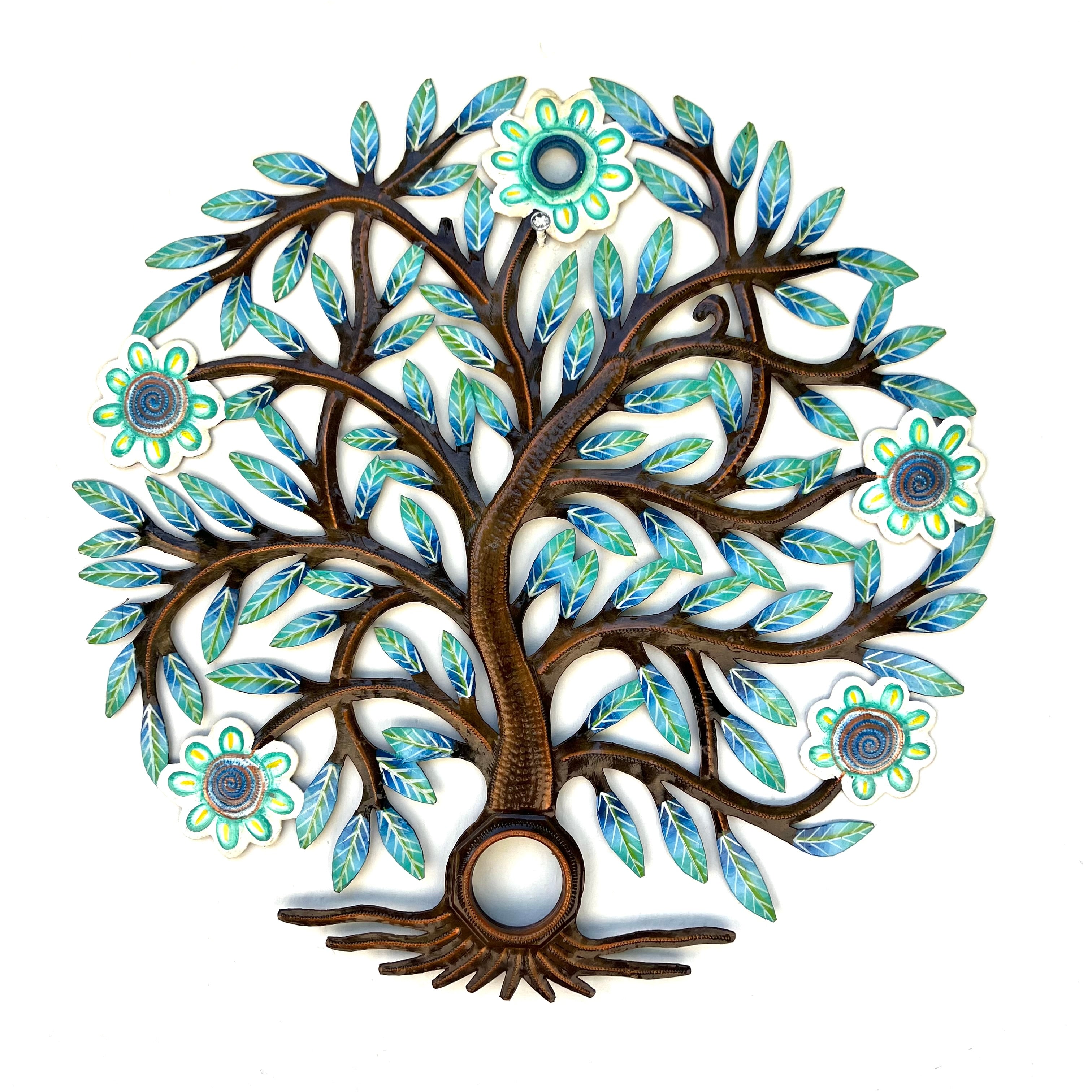 Bronze Oil Top Drum Painted Leaf Tree