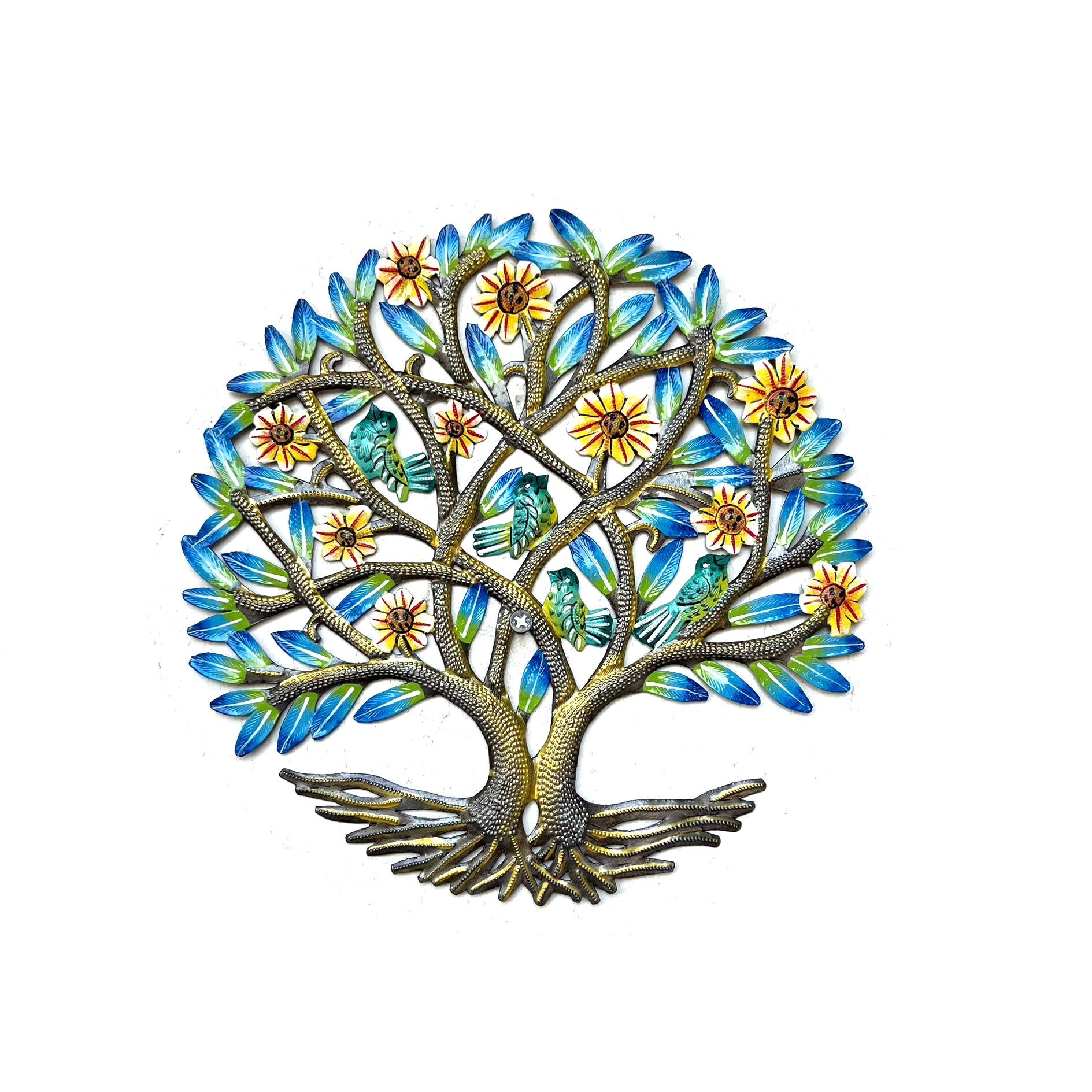 Derat- Two Bronze Tree & Blue Leaf