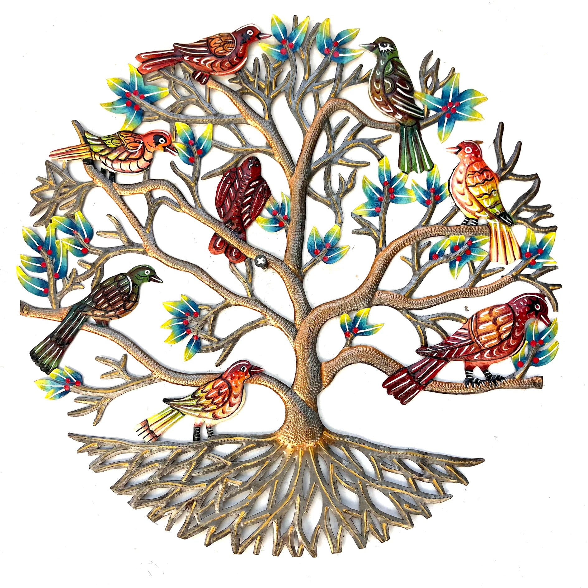 Elisme- Eight Colorful Birds Bronze Tree