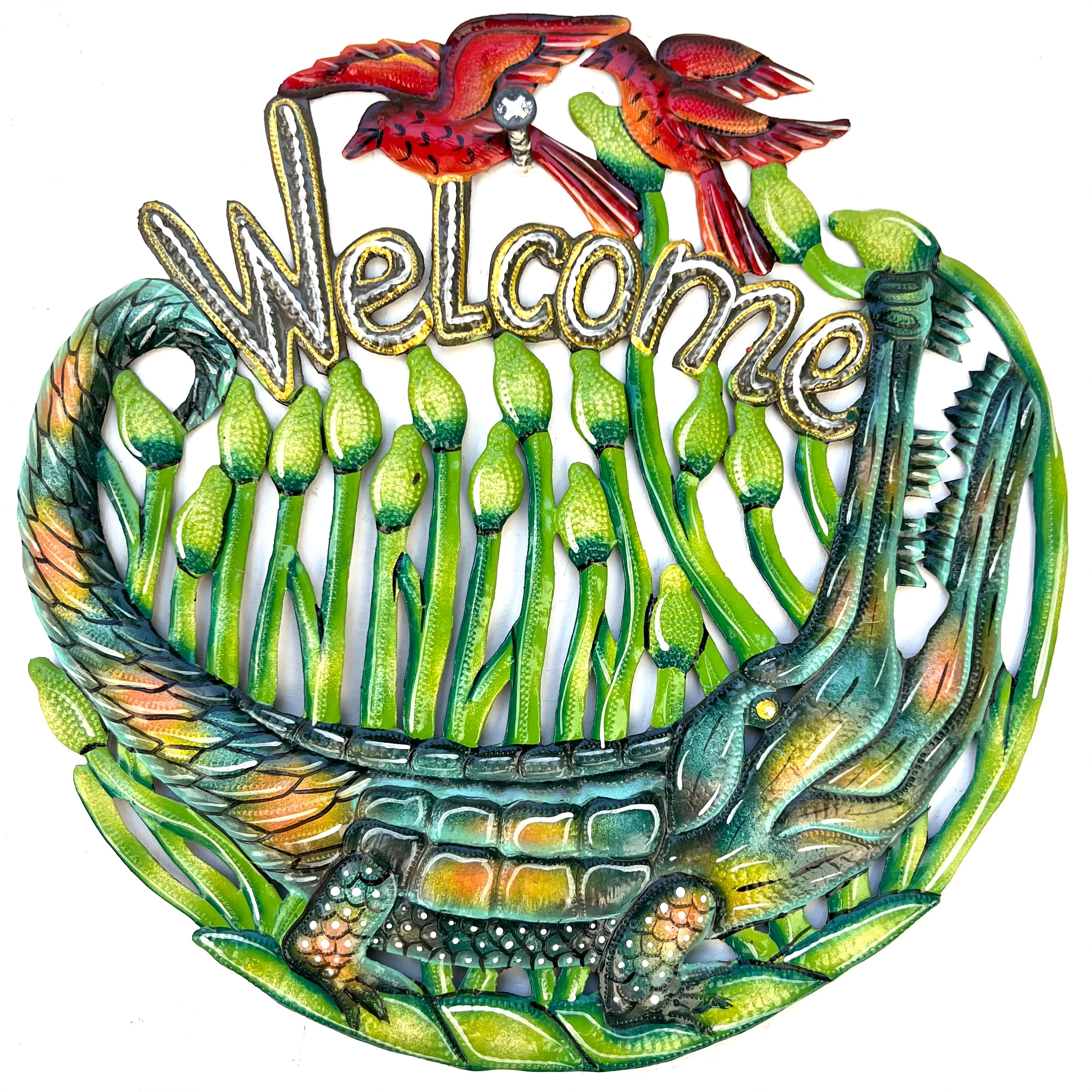 Jumbo- Round Welcome Green Alligator