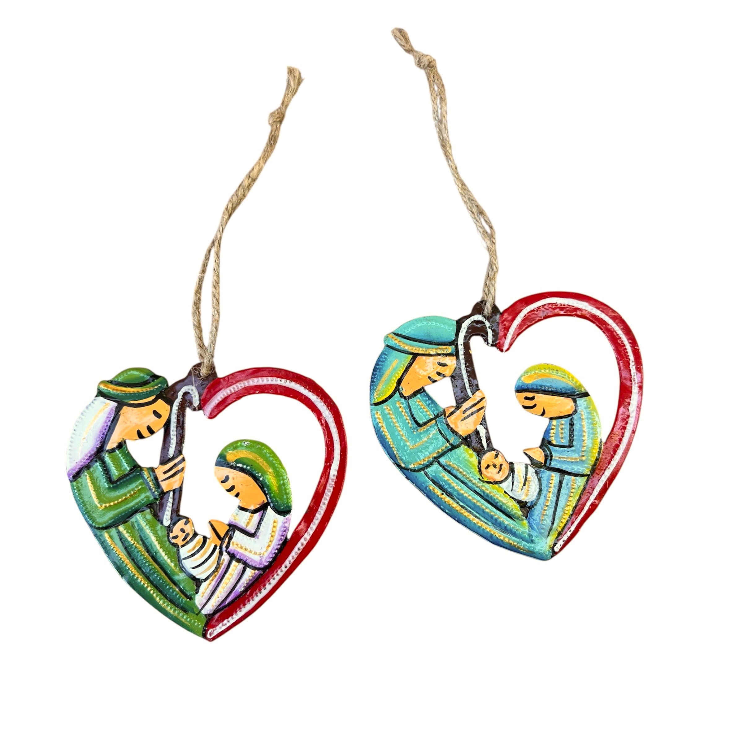 (Set of 2) Heart Nativity Ornaments