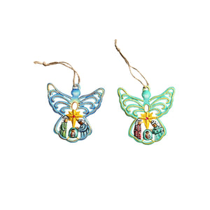 Set Of 2 Panted Angel Nativity Ornaments
