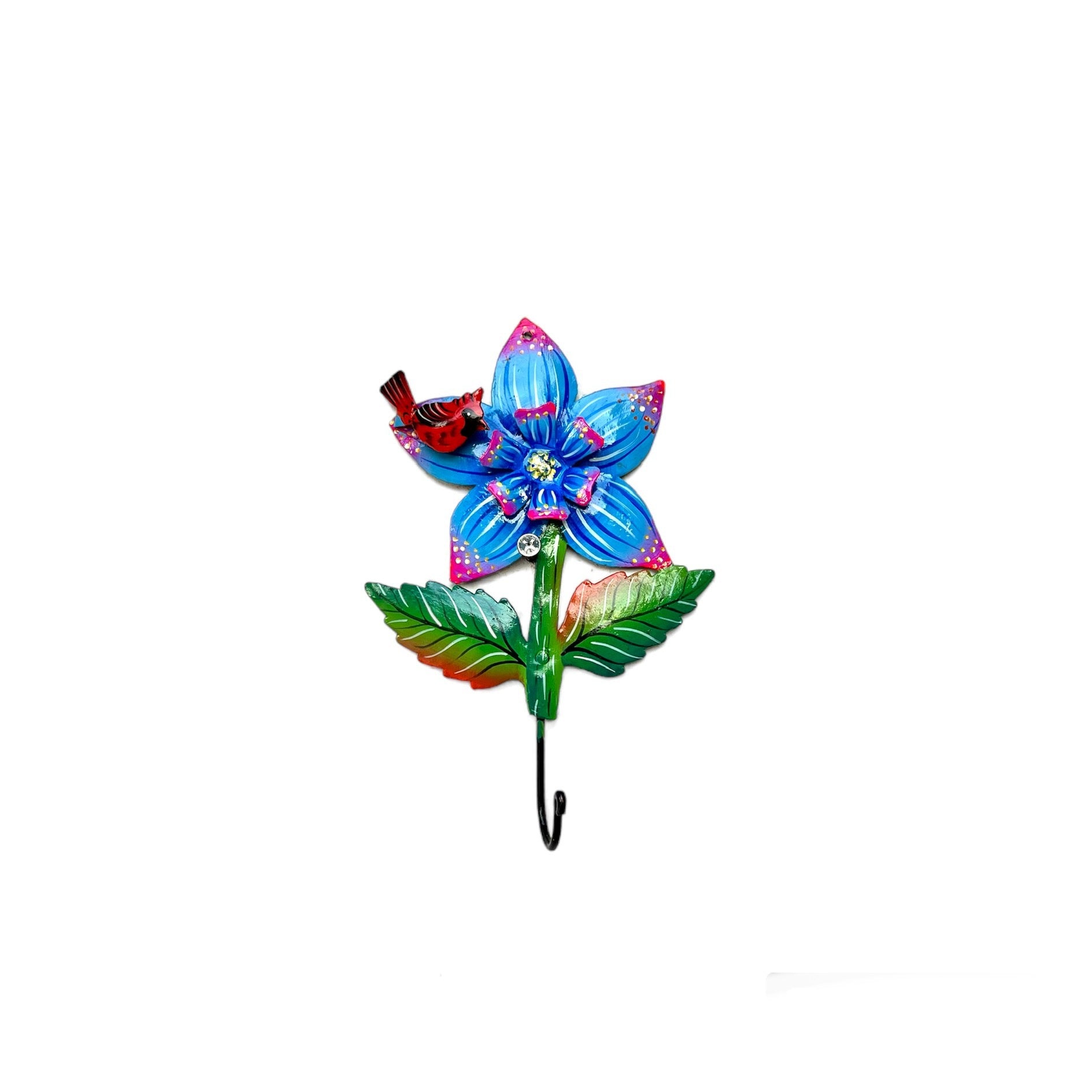 Blue Flower and Cardinal Wall Hook