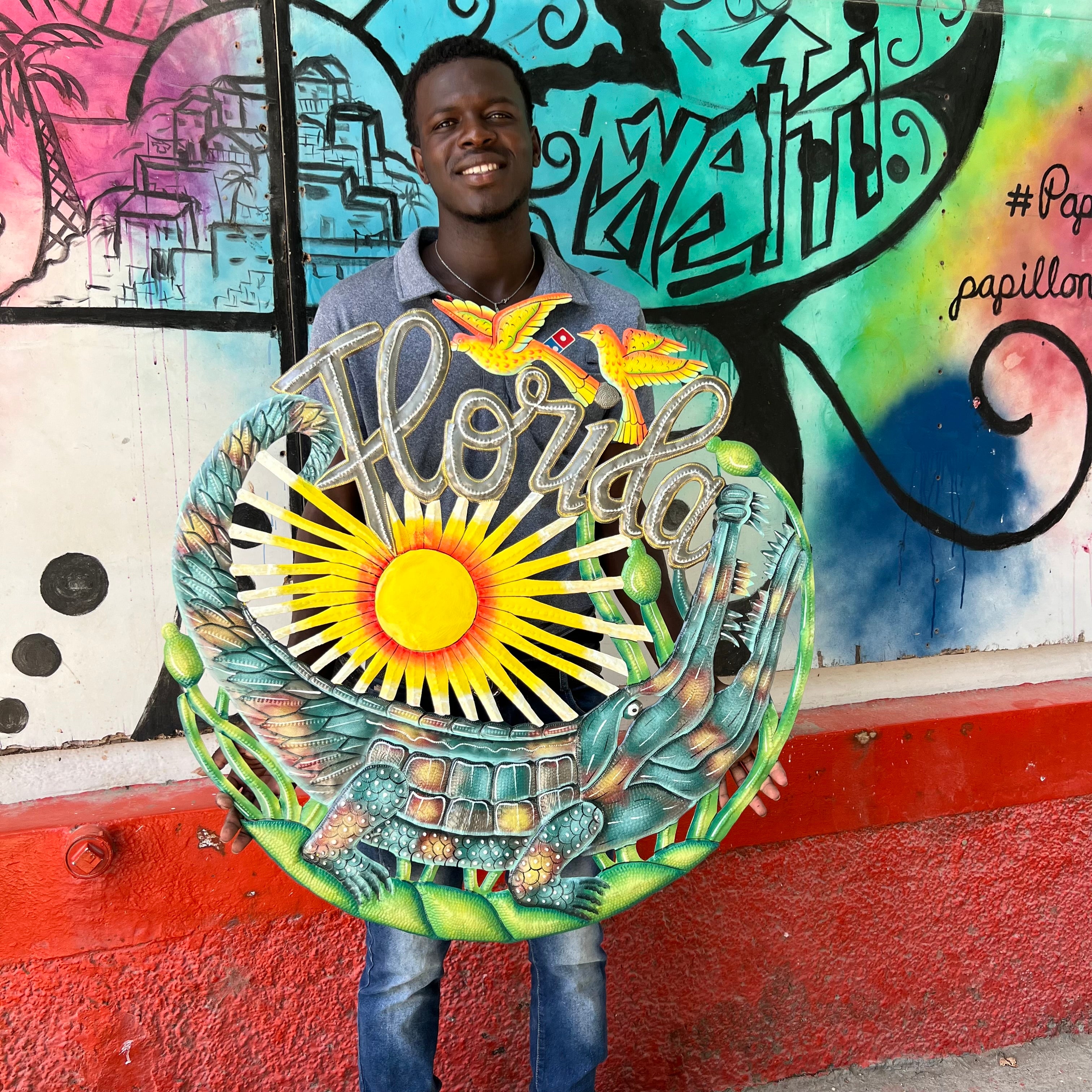 Jumbo- Round Florida Green Alligator Yellow Birds