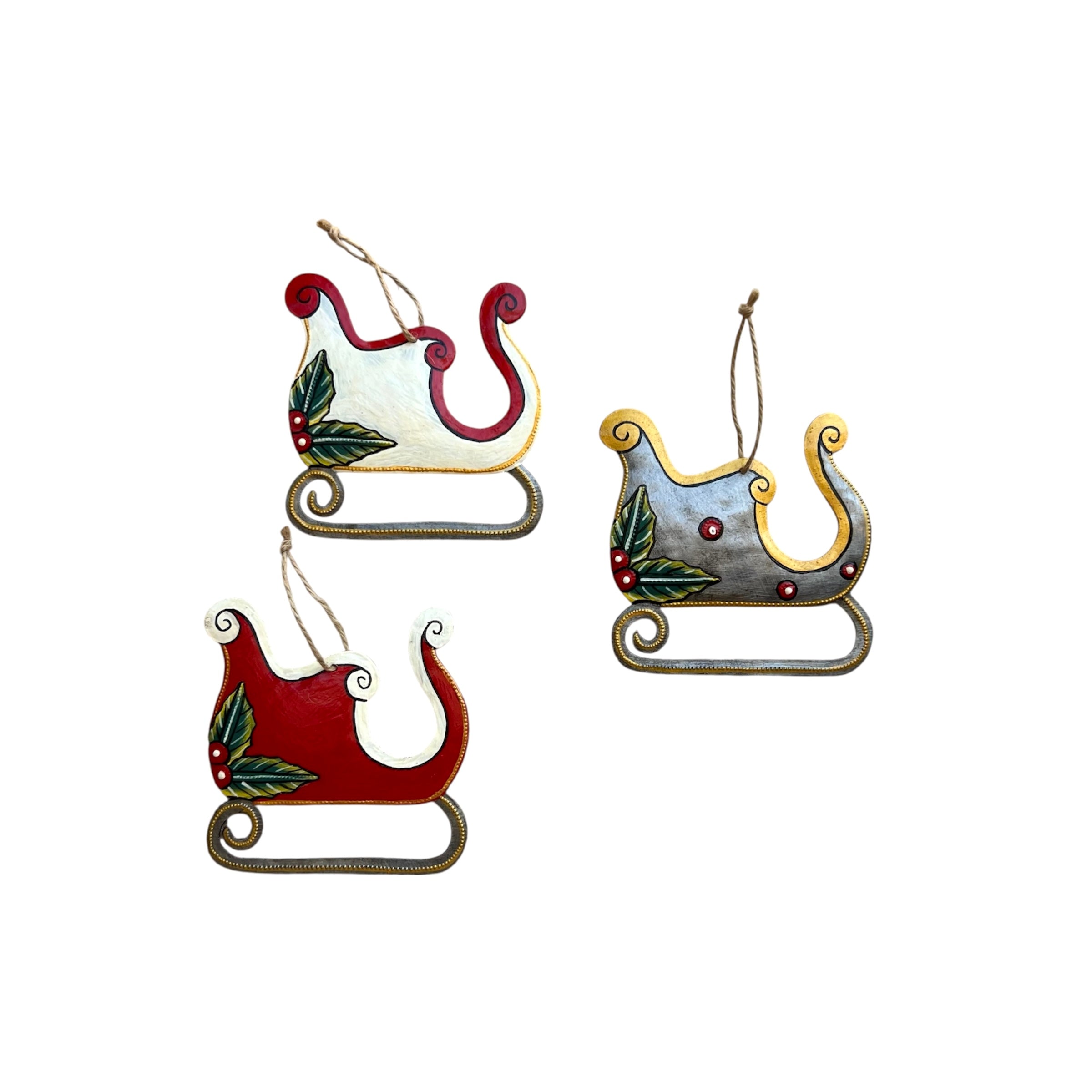 Grezil Santa's Sleigh Christmas Ornament- Set Of 3