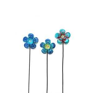 (Set Of 3) Blue Flower Garden Stakes